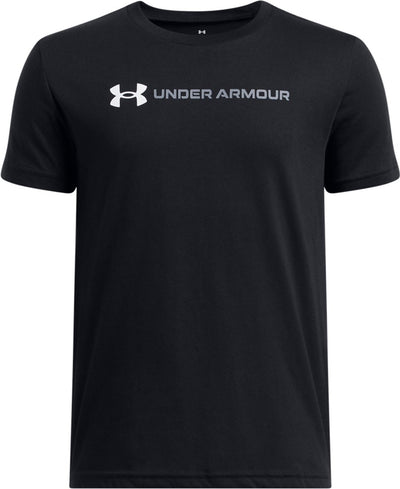 Under Armour UA B Logo Wordmark SS Unisex-Sportshirt – Schwarz – Weiß – Grau