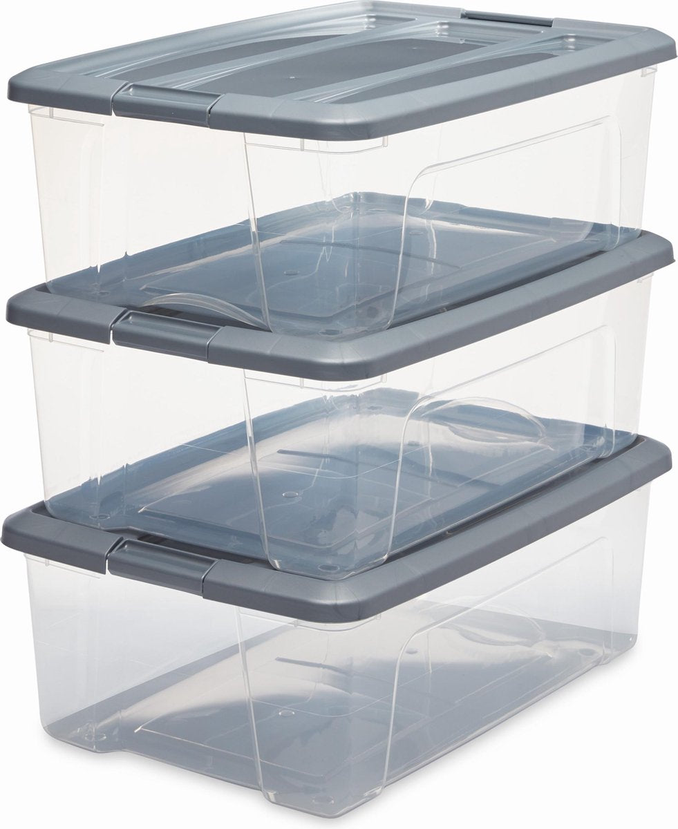 Iris neue Topbox-Aufbewahrungsbox – 30 l – Kunststoff – transparentes Silbergrau – 3er-Set
