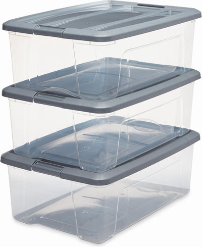 Iris neue Topbox-Aufbewahrungsbox – 30 l – Kunststoff – transparentes Silbergrau – 3er-Set