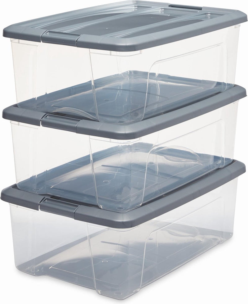 Iris neue Topbox-Aufbewahrungsbox – 30 l – Kunststoff – transparentes Silbergrau – 3er-Set