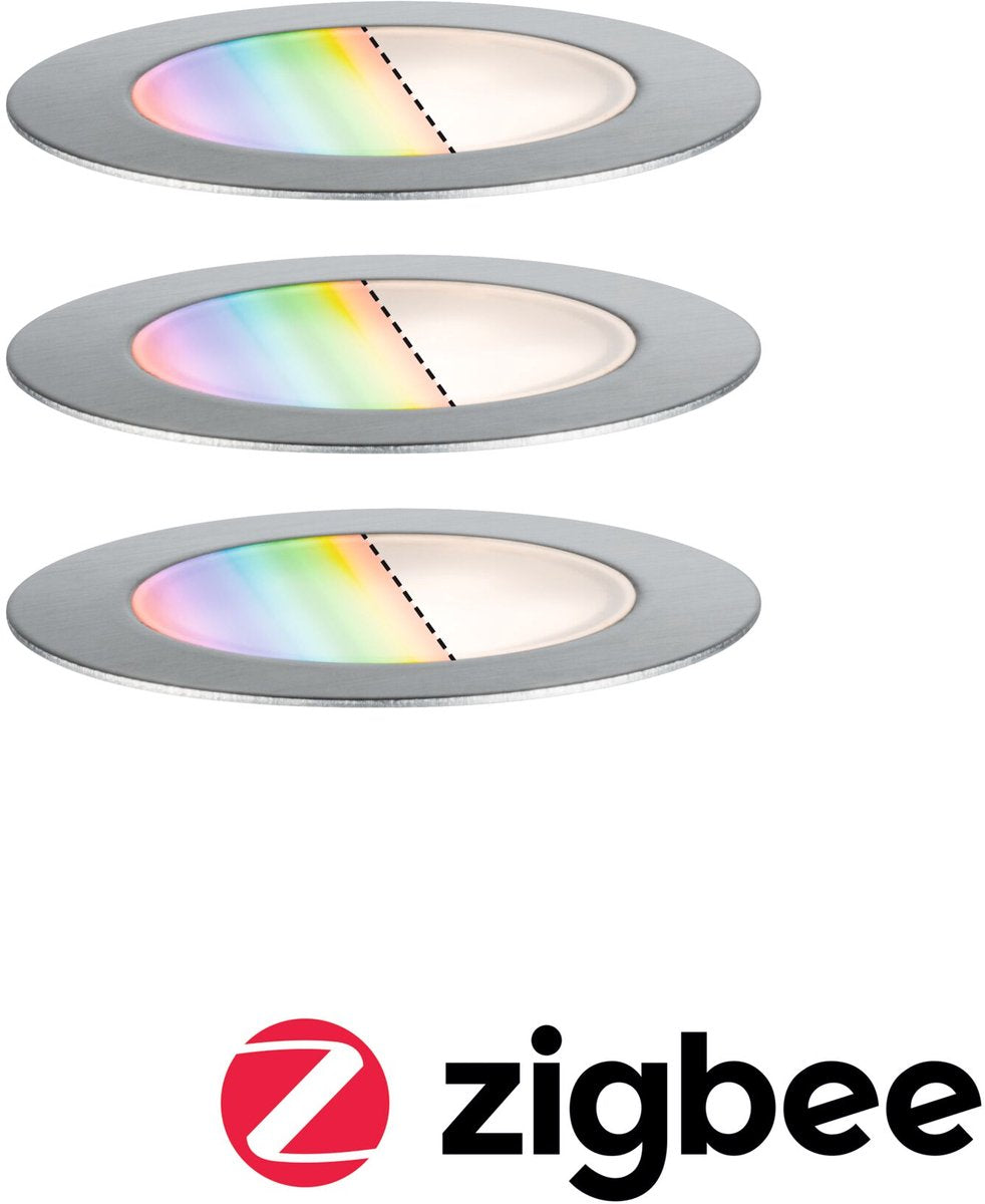 Paulmann Plug Shine LED Bodeneinbauleuchte Smart Home Zigbee 3.0 Boden RGBW 3er Set IP67 RGBW+ 3x2W 21VA Edelstahl