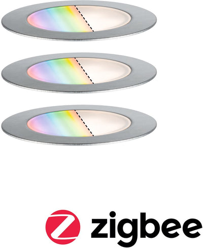 Paulmann Plug Shine LED Bodeneinbauleuchte Smart Home Zigbee 3.0 Boden RGBW 3er Set IP67 RGBW+ 3x2W 21VA Edelstahl