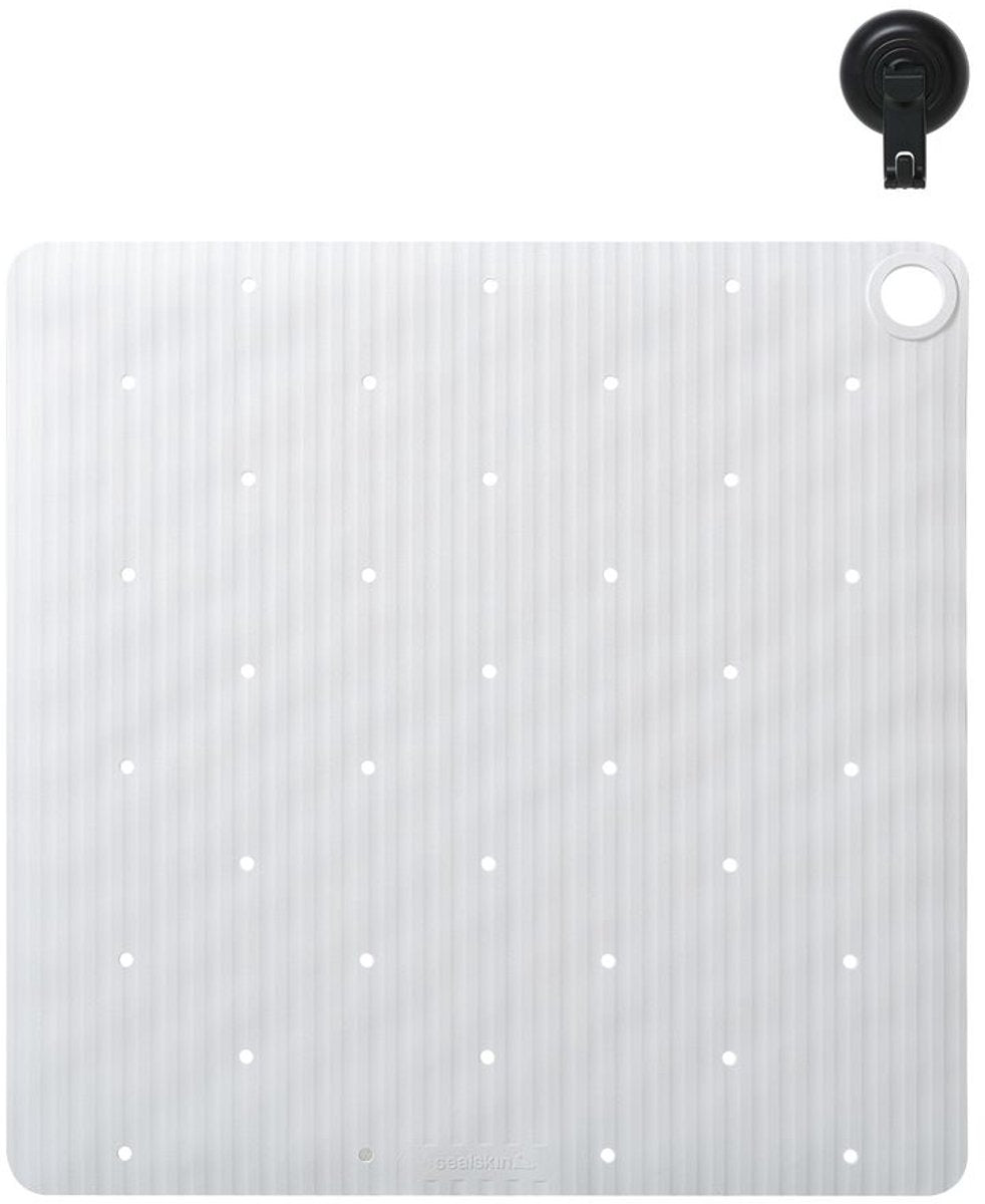 Sealskin Ribb – rutschfeste Duschmatte 55 x 55 cm – weiß – inklusive schwarzem Haken