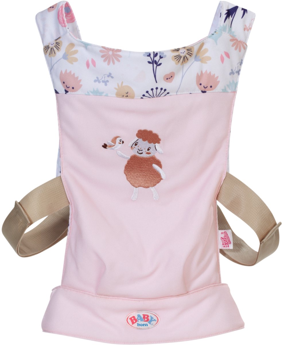 Baby Born Puppentrage, rosa Blumendruck, verstellbarer Riemen, 36–43 cm.