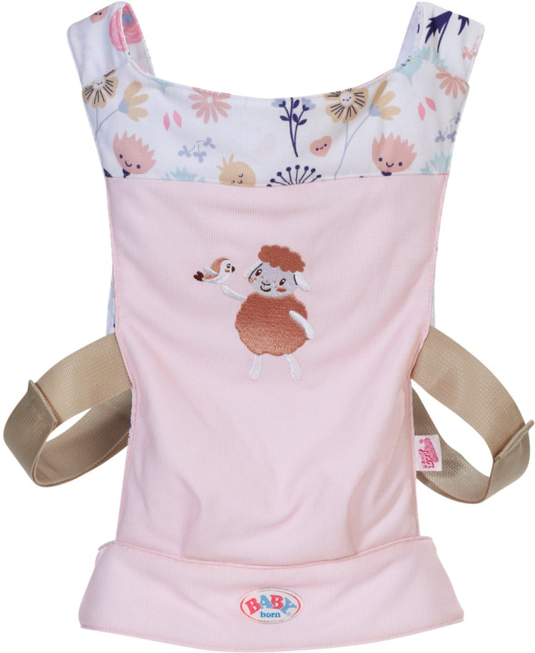 Baby Born Puppentrage, rosa Blumendruck, verstellbarer Riemen, 36–43 cm.