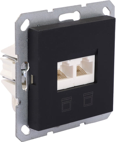 Q-Link MQL S-L Einbausteckdose schwarz Tel Dat Cat5e 2x8