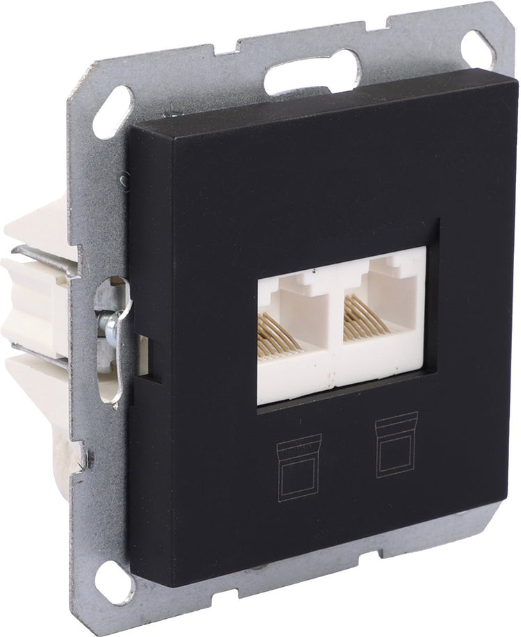 Q-Link MQL S-L Einbausteckdose schwarz Tel Dat Cat5e 2x8