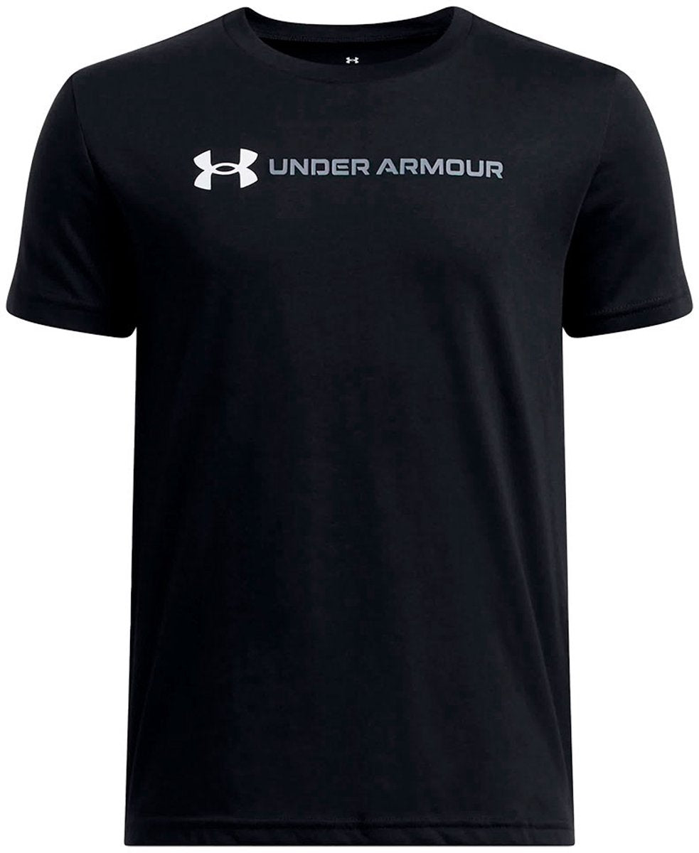 Under Armour UA B Logo Wordmark SS Unisex-Sportshirt – Schwarz – Weiß – Grau