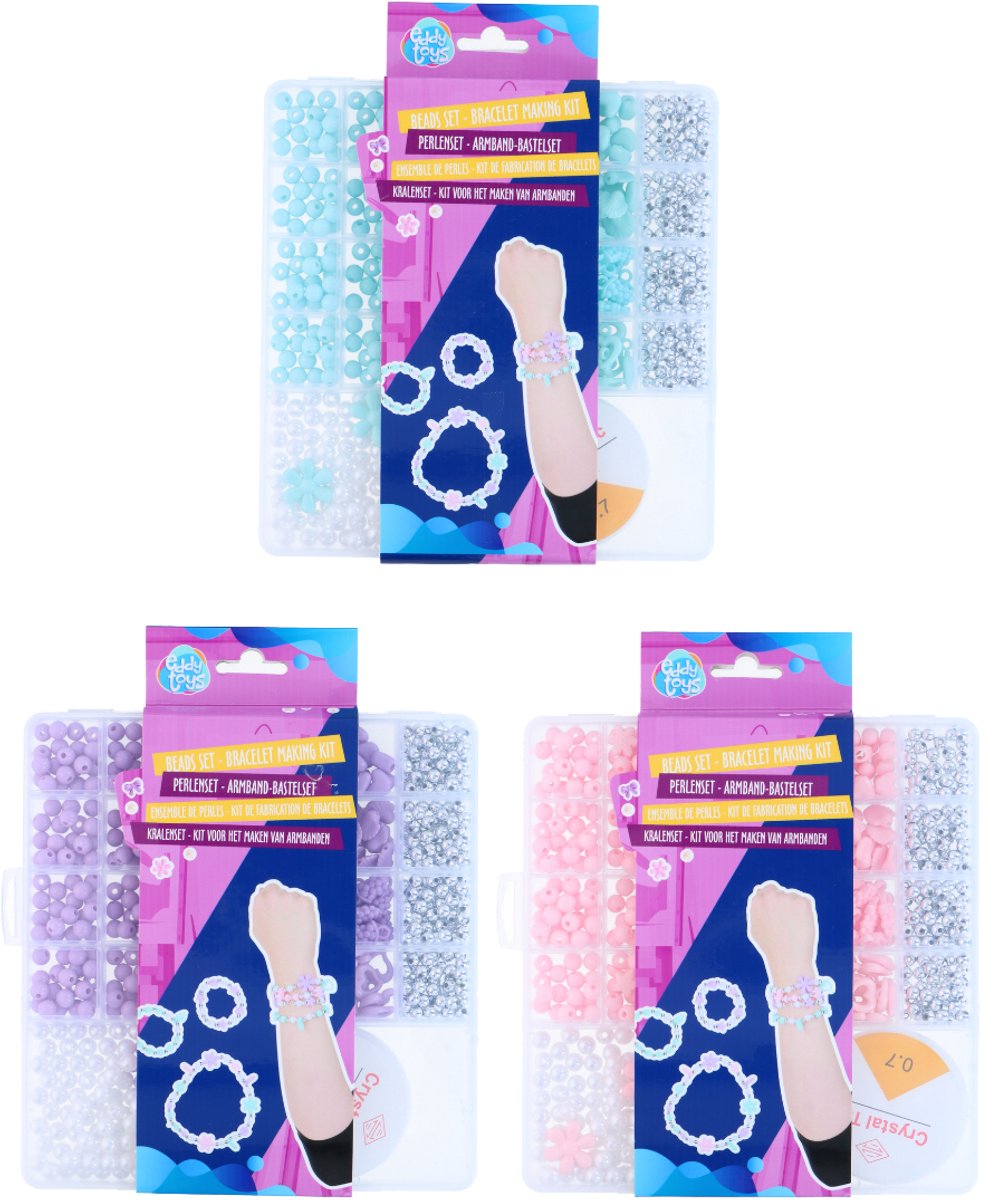 Eddy Toys Perlenset – Armband basteln – DIY-Armband-Bastelset – Armband-Bastelset mit Perlen – Schmuckbasteln für Kinder – 1 zufällige Variante
