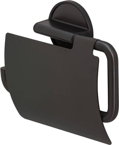 Tiger Tune - Toilettenpapierhalter mit Klappe - Toilettenpapierhalter - ohne Bohren - selbstklebendes 3m-Klebeband - Black Metal Brushed Black - Gunmetal Black