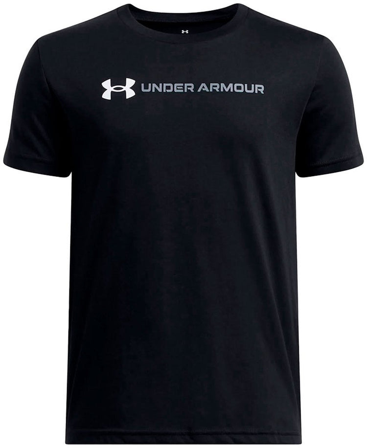 Under Armour UA B Logo Wordmark SS Unisex-Sportshirt – Schwarz – Weiß – Grau