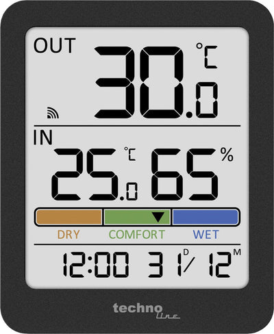 Technoline Thermometer - WS 9488 - 81x98x22mm - Anthrazit - mit 1 Außensensor 30m - TL-WS9488