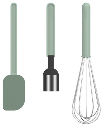 Mepal Backset 3-teilig (großer Pfannenwender + Pinsel + großer Schneebesen) Chef It – Set für Bäcker – hitzebeständig – spülmaschinenfest – Küchenutensilien – nordischer Salbei