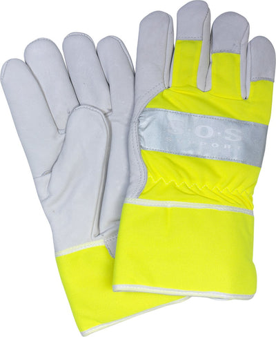 All Ride Arbeitshandschuhe mit reflektierendem Aufkleber – Sicherheitshandschuhe – Gartenhandschuhe – Echtleder – Gelbgrau