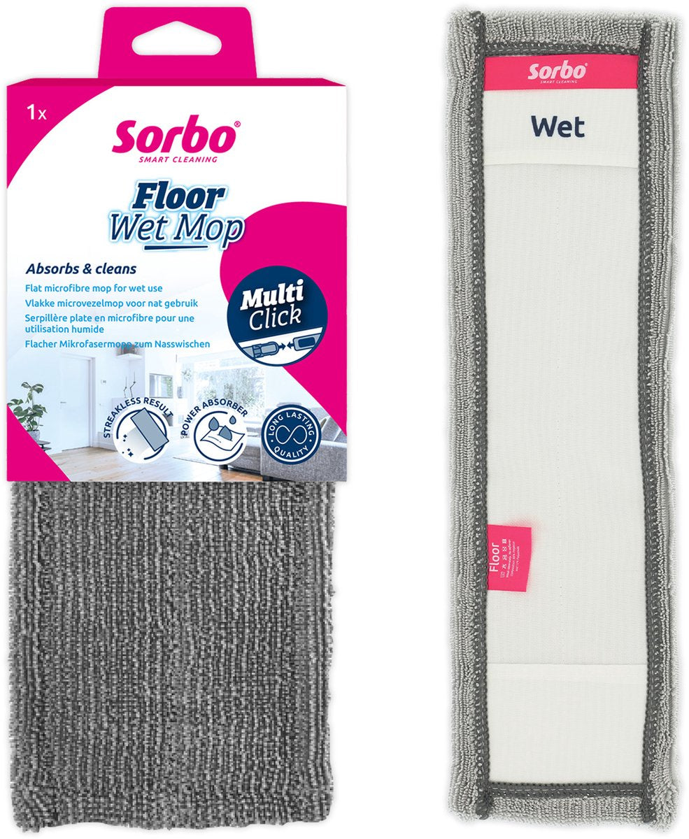 Sorbo Boden-Nasswischer – Mikrofaser-Mopp – für streifenfrei saubere Böden – wiederverwendbar waschbar – kompatibel mit Multi-Klick-Griff – 1 Stück