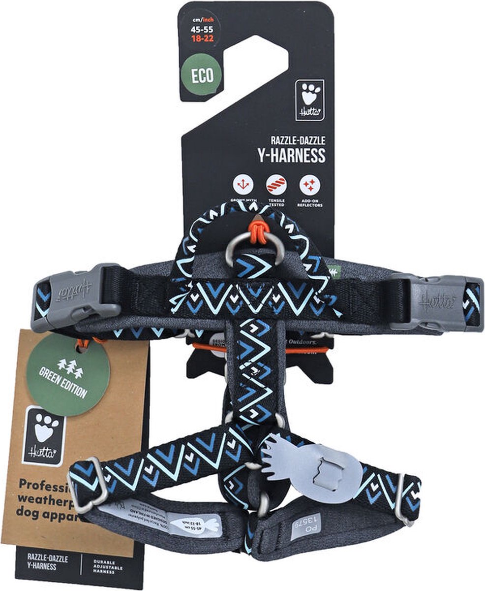 Hurtta Y-Geschirr Razzle Dazzle 45-55 cm schwarz schwarz