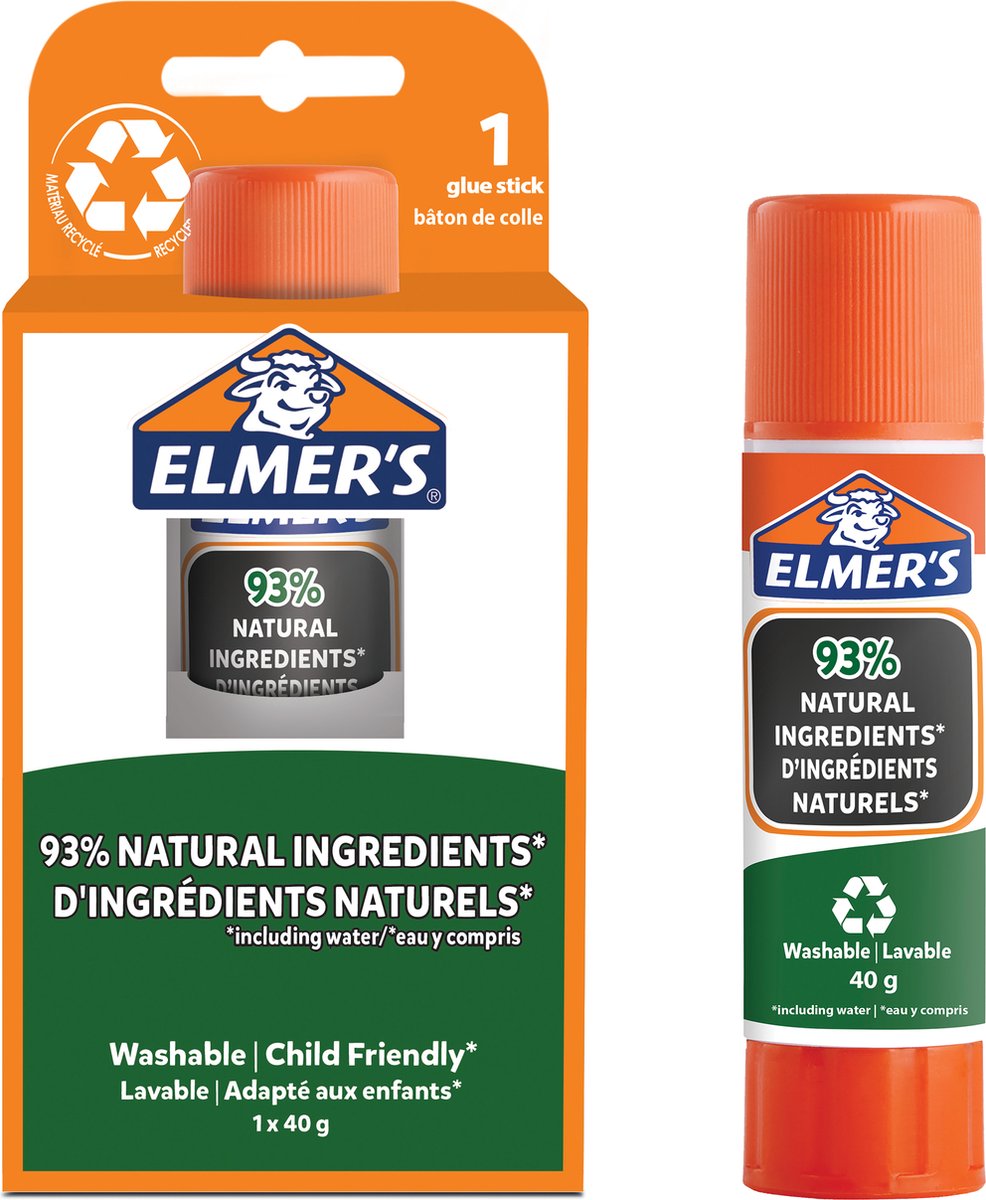 Elmer's Pure Klebestifte | 93 % natürliche Inhaltsstoffe | 100 % recycelter Kunststoff | ideal zum Basteln und für die Schule | waschbar und kinderfreundlich | 40g | 1 Stück