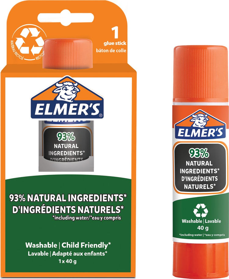 Elmer's Pure Klebestifte | 93 % natürliche Inhaltsstoffe | 100 % recycelter Kunststoff | ideal zum Basteln und für die Schule | waschbar und kinderfreundlich | 40g | 1 Stück