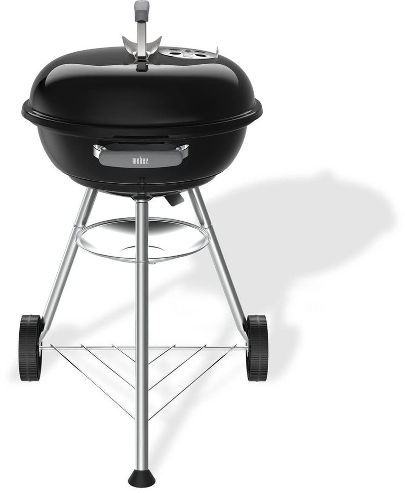 Kompakter Weber-Wasserkocher – Grillrost ø 47 cm – Holzkohlegrill – Schwarz – Ascheauffangschale – 2 langlebige, wetterbeständige Räder – praktischer Deckelhaken – kratz- und rostbeständig