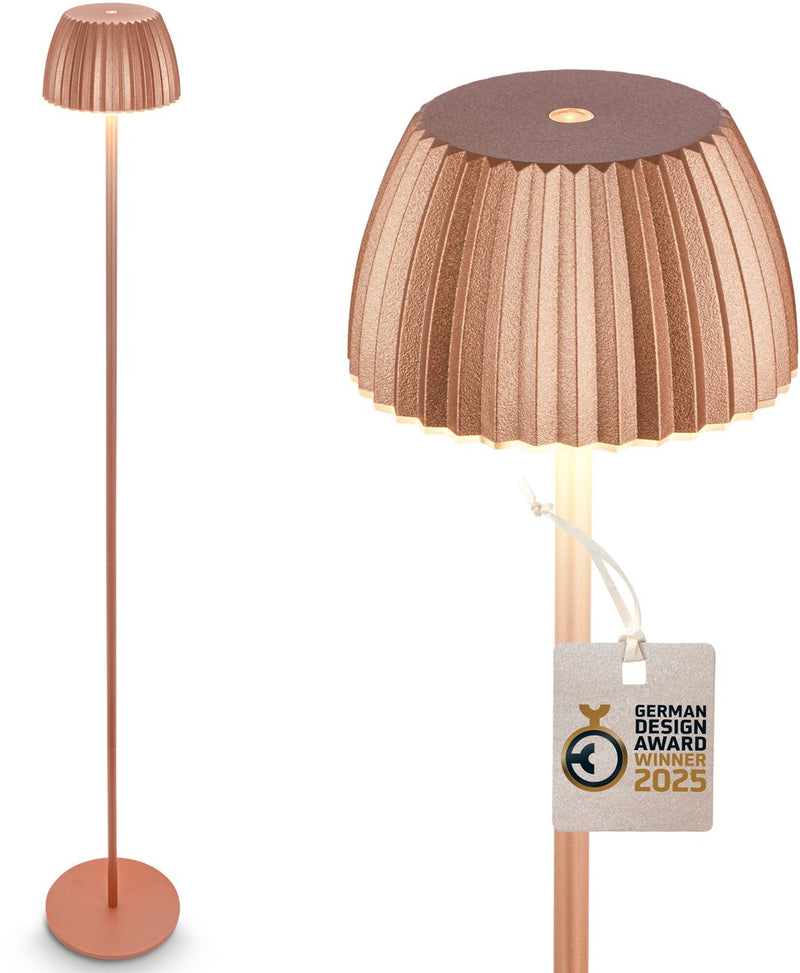 B.k.licht Briloner Champ – wiederaufladbare Stehleuchte – kabellose Stehleuchte – dimmbar – höhenverstellbar – für drinnen und draußen – kupferfarben – ø19 x 124 cm