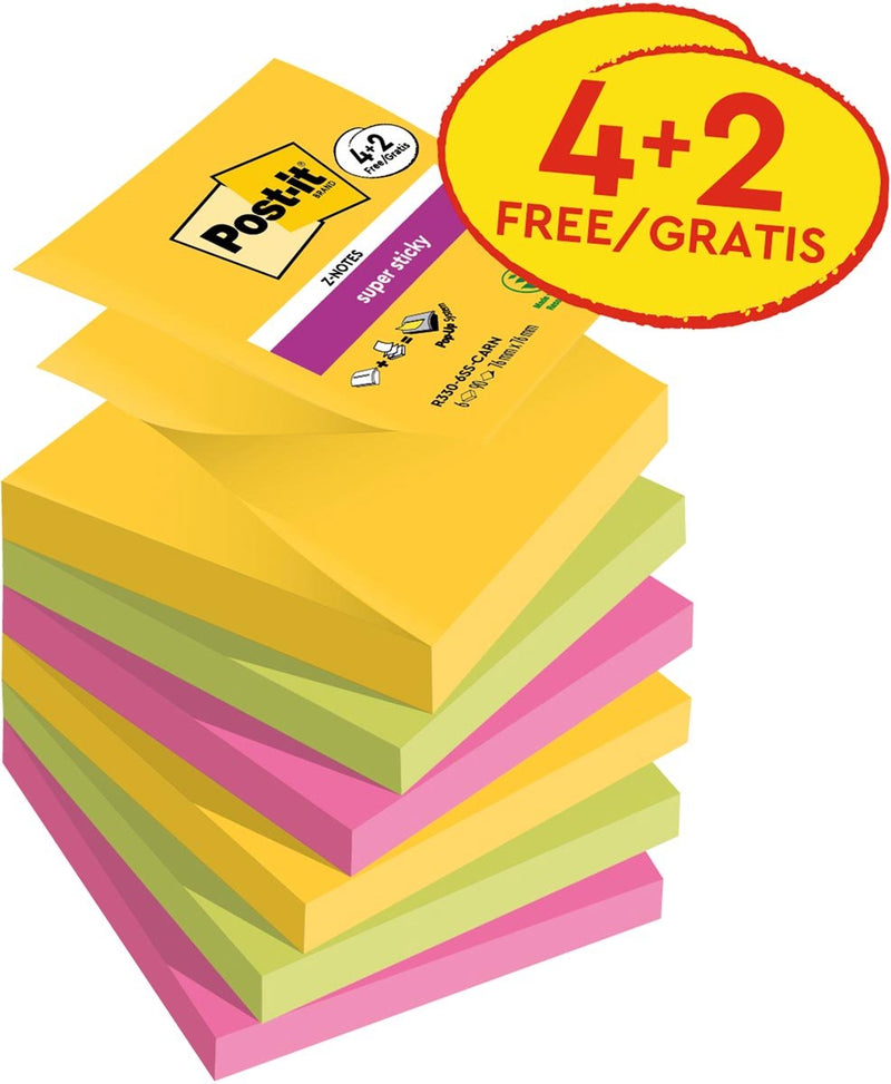 Super klebrige Z-Notes Post-it r330-sscarn-p4+2 gelb, grün, rosa