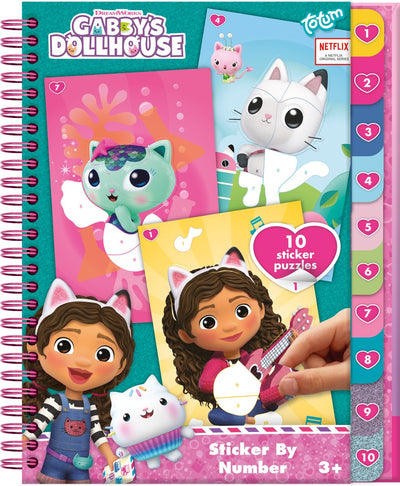 Totum Gabbys Puppenhaus-Sticker-Puzzleheft mit Malseiten, Urlaubsbuch, 10 Sticker-Rätsel – Sticker-nach-Zahlen-Feiertags-Aktivitätsbuch, Gabbys Puppenhaus