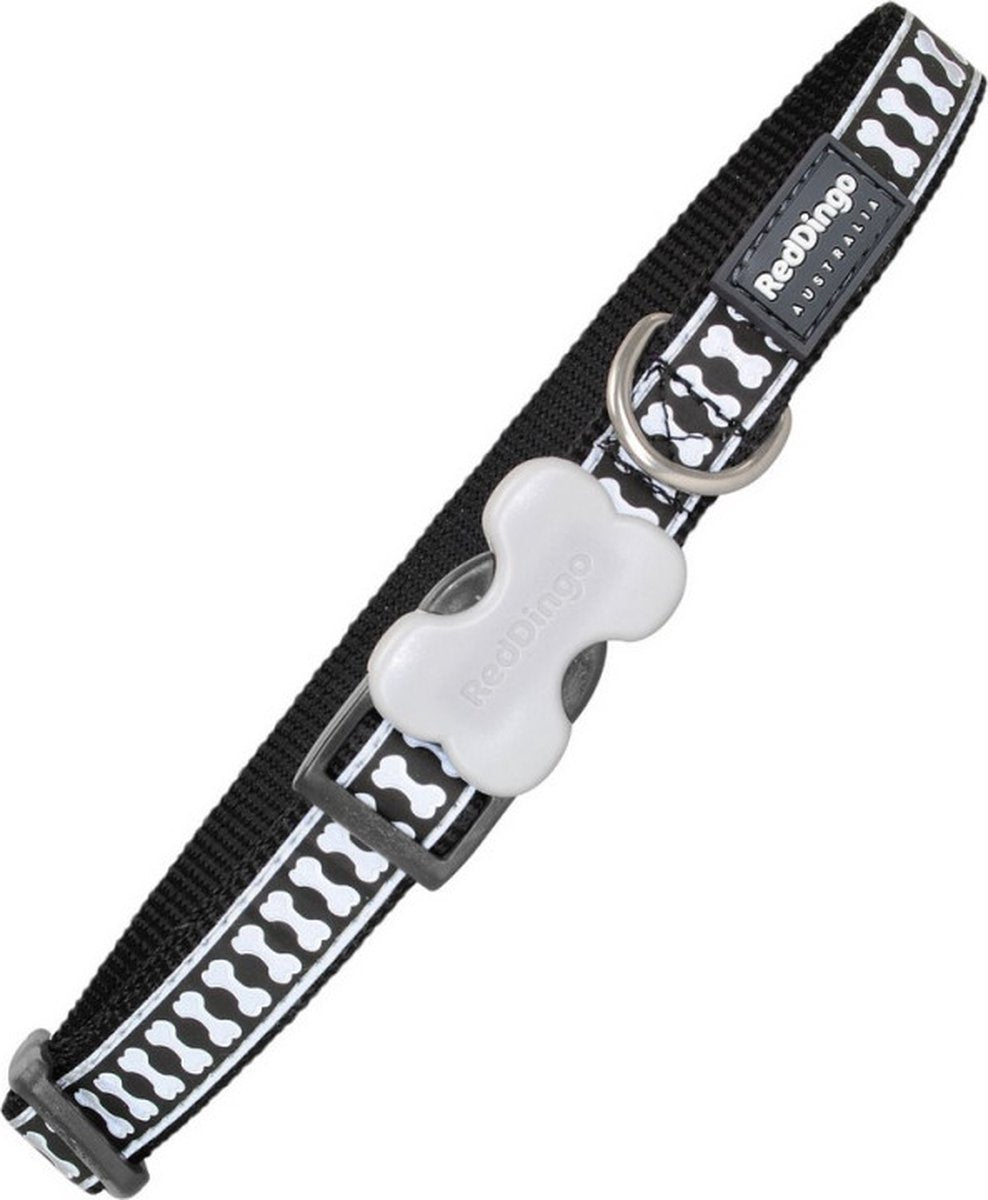 Red Dingo Hundehalsband reflektierende Knochen schwarz (1,2 x 20-32 cm)