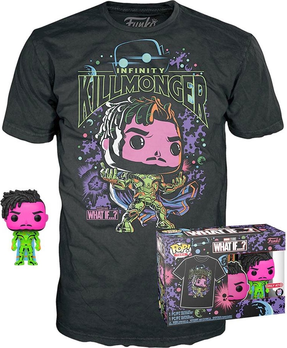 Funko, was wäre, wenn...? Sammelfigur T-Shirt-Set -m- Marvel Pop! T-Shirt Killmonger Blacklight Schwarz