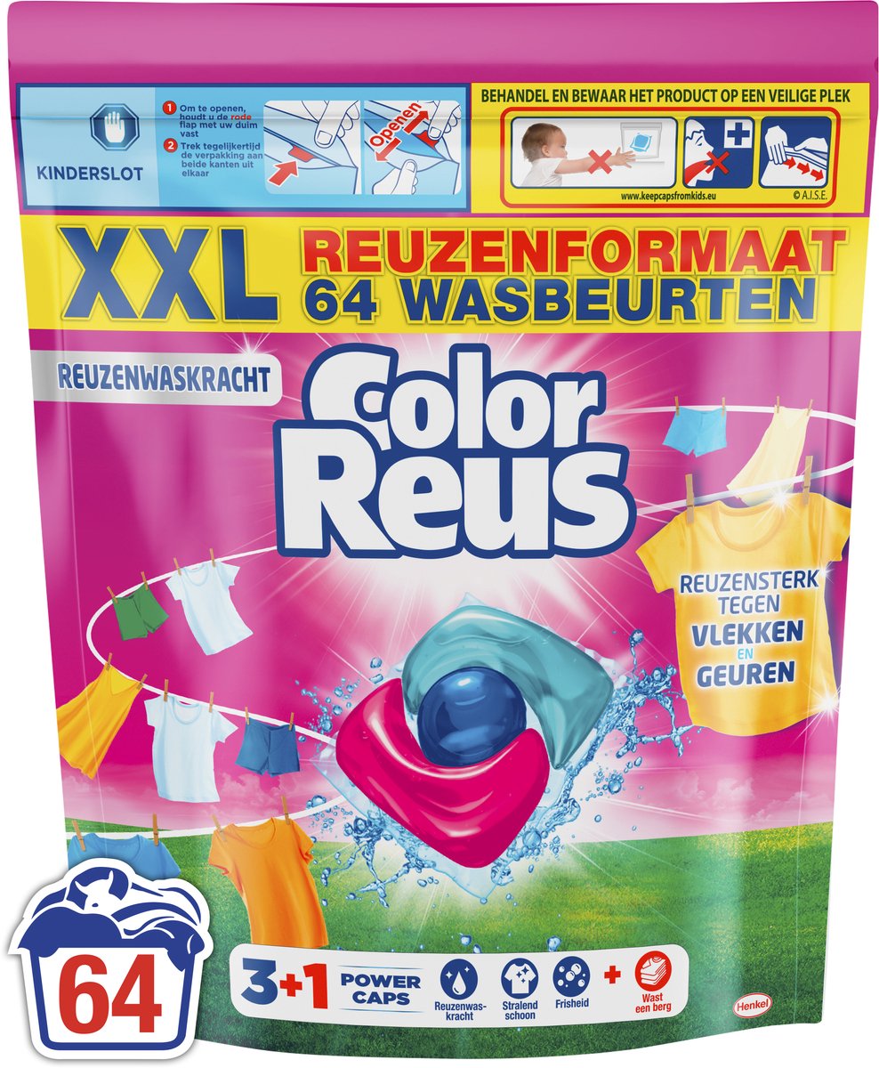 Color Reus 3+1 Power Caps – Waschkapseln Waschmittel – Buntwäsche – 64 Wäschen – Großverpackung