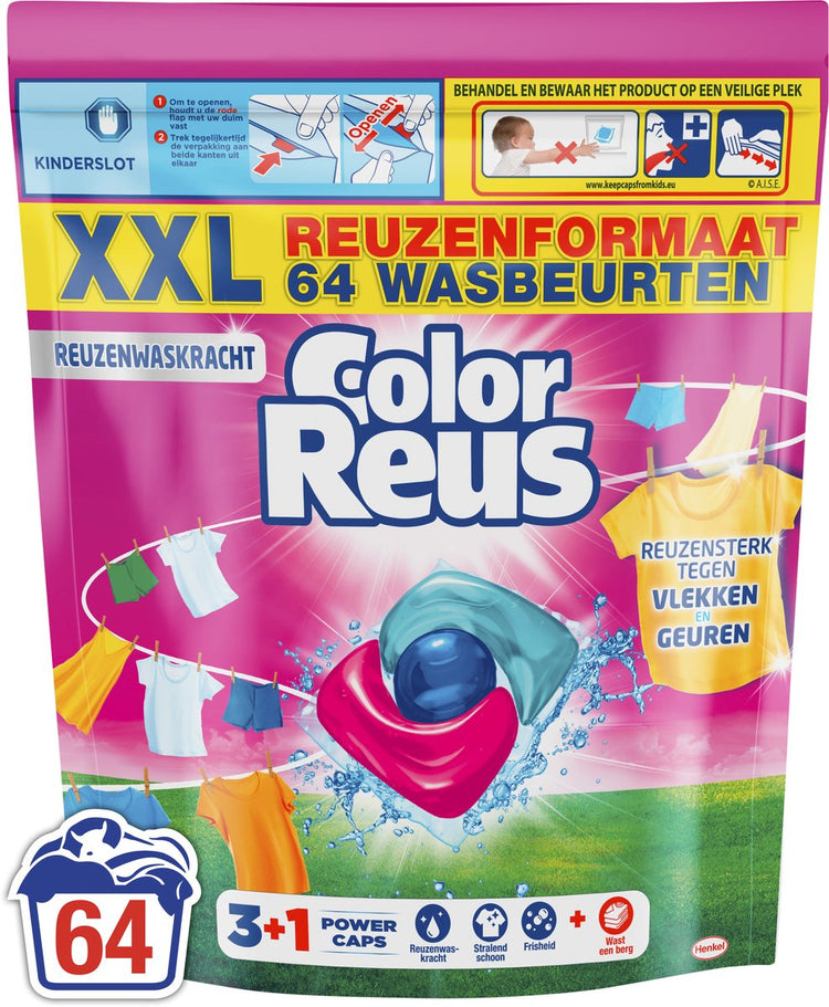 Color Reus 3+1 Power Caps – Waschkapseln Waschmittel – Buntwäsche – 64 Wäschen – Großverpackung