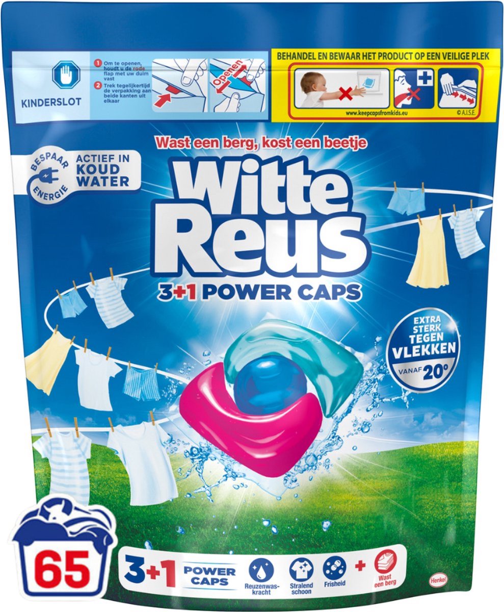 Witte Reus 3+1 Power Caps – Waschkapseln – Weiße Wäsche – 65 Wäschen