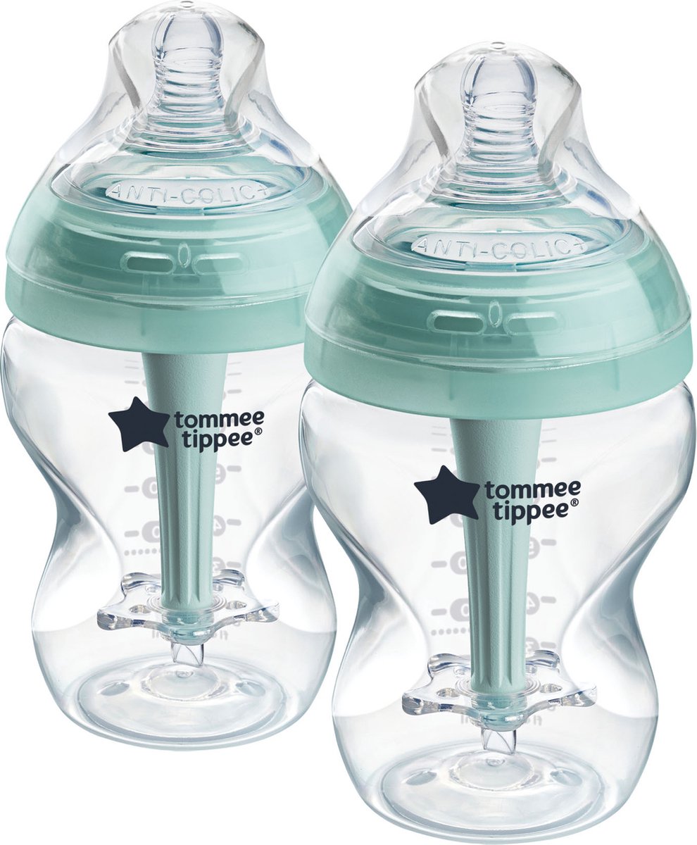 Tommee Tippee Advanced Anti-Kolik-Babyflaschen, Set mit 2 x 260 ml Babyflaschen – niedrige Durchflussrate 0 m+
