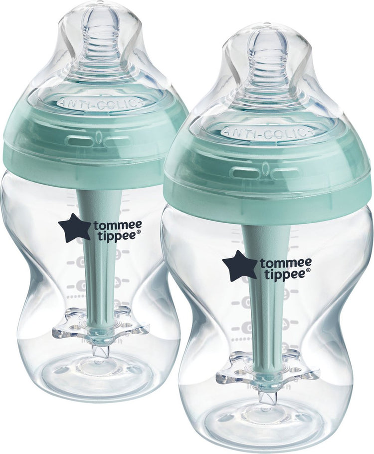 Tommee Tippee Advanced Anti-Kolik-Babyflaschen, Set mit 2 x 260 ml Babyflaschen – niedrige Durchflussrate 0 m+