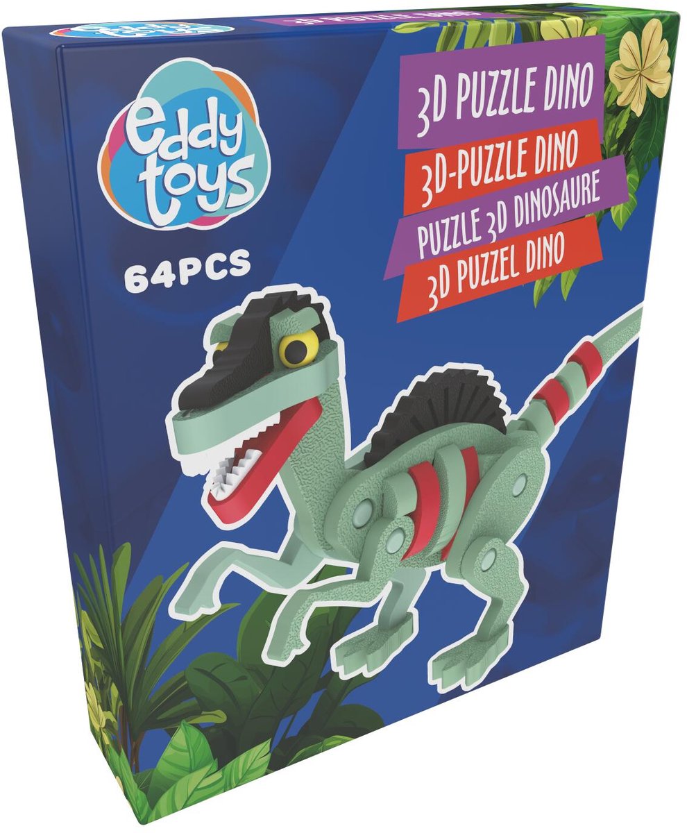 Eddy Toys 3D-Puzzle Dino 64-teilig – Puzzle Dinosaurier 3D – Konstruktionspuzzle 64 Teile – Dinosaurier-Modell zum Selbstbauen – Spielzeug ab 3 Jahren