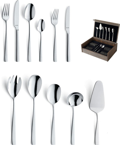 Amefa Florence - 78-teiliges Besteckset - für 12 Personen - Hochglanz - silberfarben - in luxuriöser Holzbox