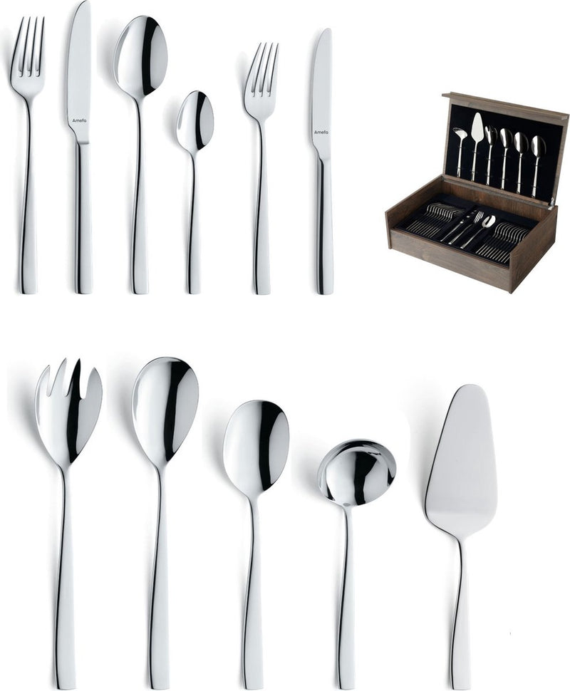 Amefa Florence - 78-teiliges Besteckset - für 12 Personen - Hochglanz - silberfarben - in luxuriöser Holzbox