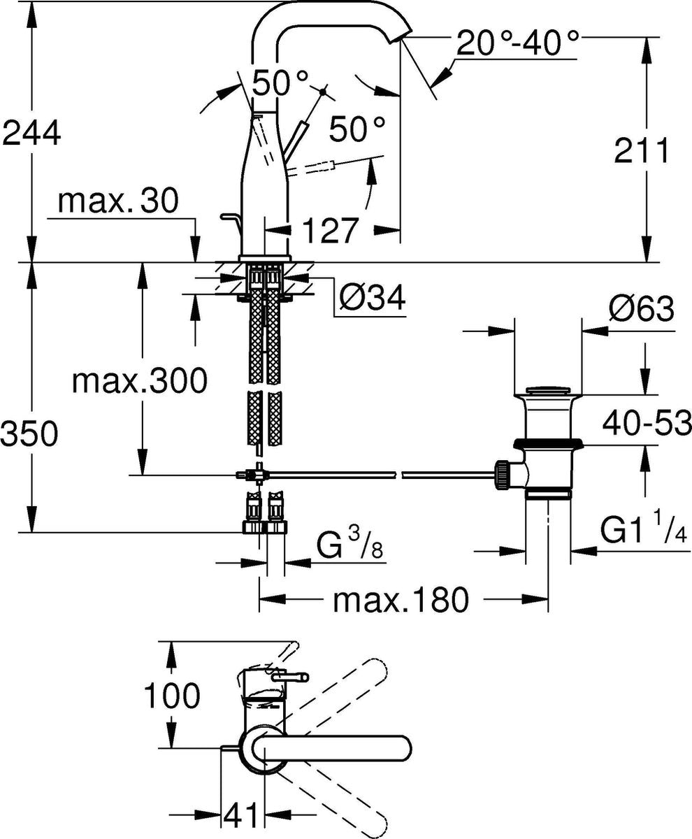 Grohe Essence neue Waschtischarmatur – wassersparend – schwenkbarer Auslauf – Ablaufgarnitur – Chrom – 32628001