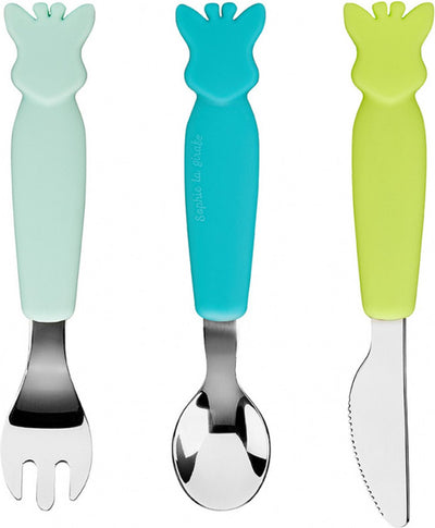 Babybesteckset „Sophie die Giraffe“ – Kinderbesteck – Messer, Gabel, Löffel – spülmaschinenfest – Silikongriff – ab 6 Monaten – 3-teilig