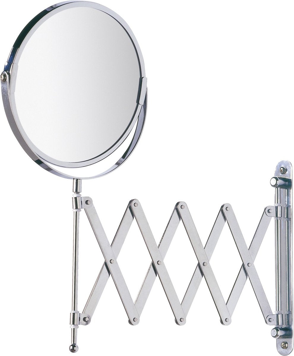 Wenko Rasierspiegel Wand exklusiv ø17cm doppelseitig teleskopisch Chrom 3-fach vergrößernd – Badezimmerspiegel – Schminkspiegel Wandmodell ausziehbar – Vergrößerungsspiegel – Kosmetikspiegel mit Mundharmonika-Arm