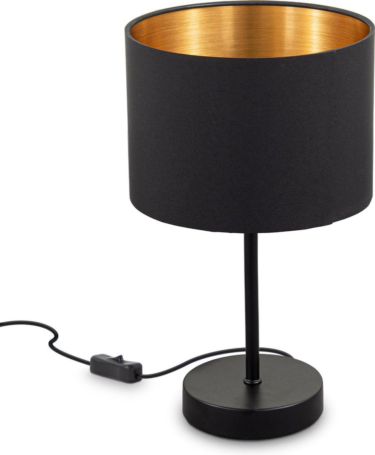 B.k.licht - Tischlampe - Schwarz-Gold - Metallstoff - Nachttischlampe - Schlafzimmerlampe - E27-Fassung - H.: 33cm