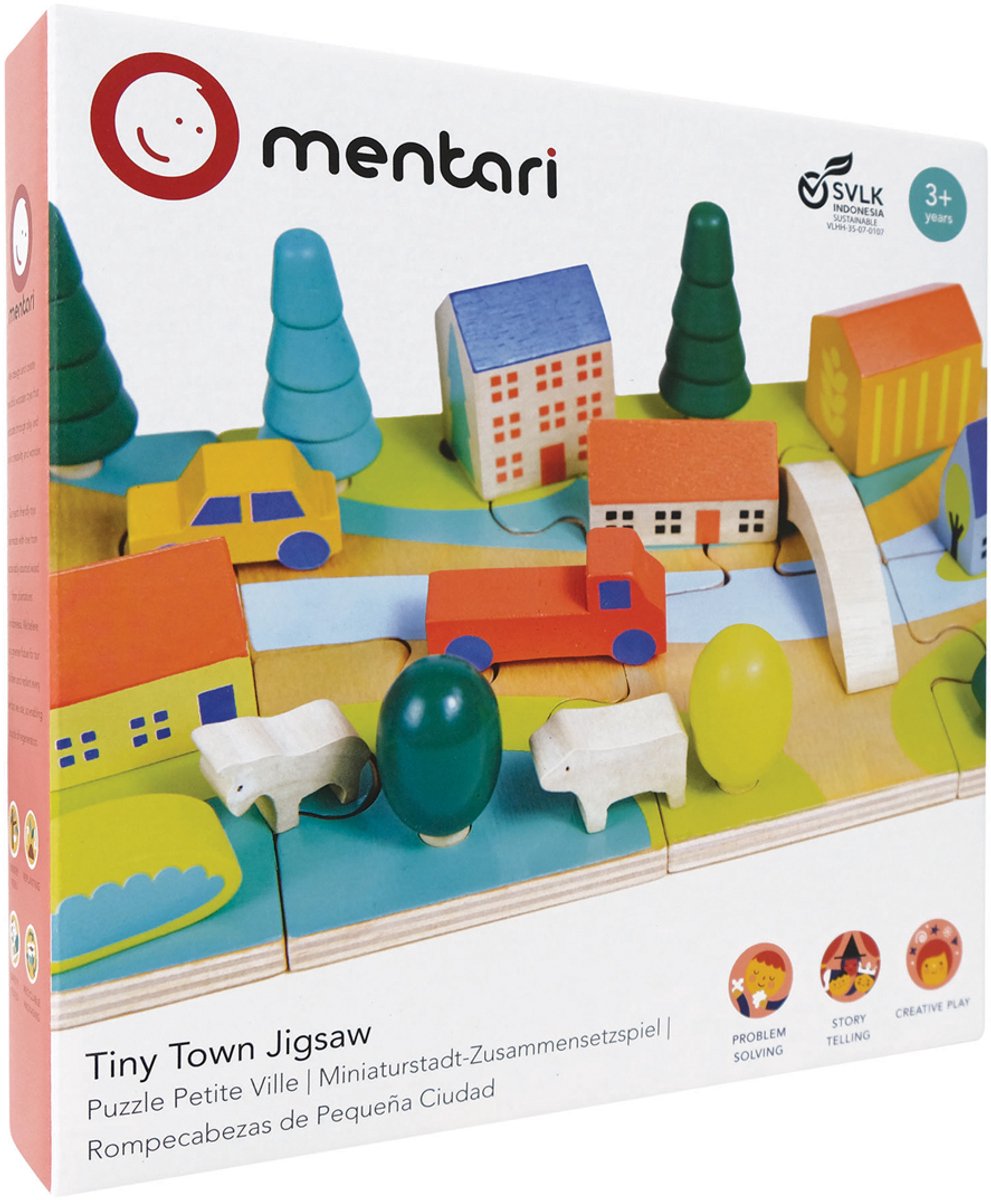 Mentari-Puzzle – kleine Stadt – 30 x 15,20 x 7,50 cm – Holz – 3 Jahre
