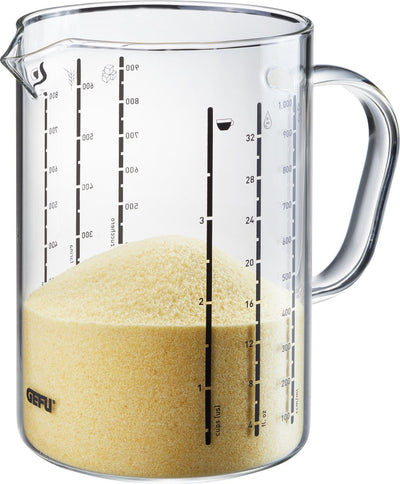 Gefu Meti Messbecher – 1 Liter – Borosilikatglas – mit Messanzeige und Ausgießer