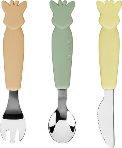 Babybesteckset „Sophie die Giraffe“ – Kinderbesteck – Messer, Gabel, Löffel – spülmaschinenfest – Silikongriff – ab 6 Monaten – 3-teilig