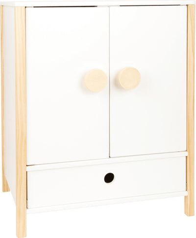 Kleiner Fußholz -Puppengarderobe kleiner Knopf mit Kleiderbügeln, 3dlg.