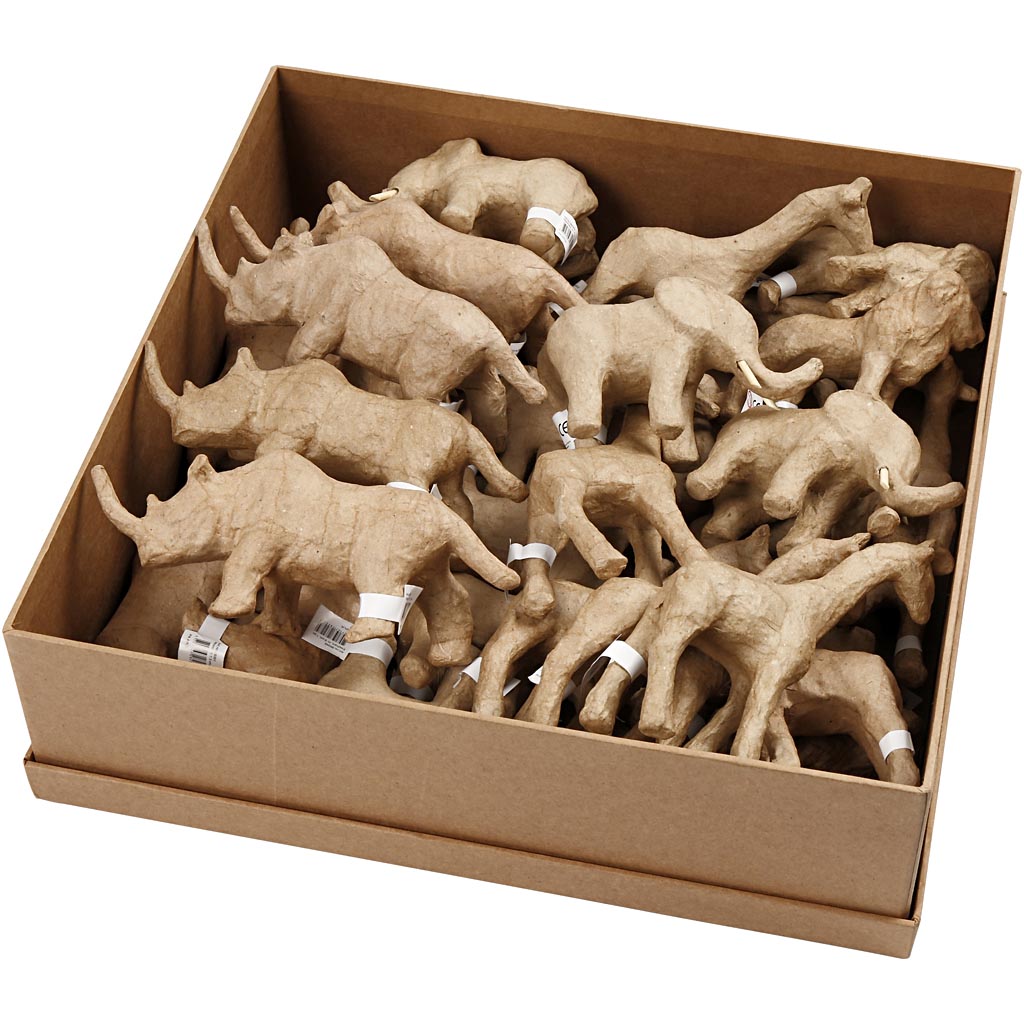 Dschungeltiere Pappmaché, 32 Stk.