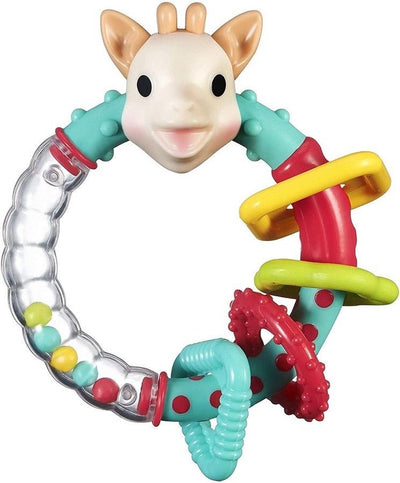 Rassel Sophie die Giraffe mit mehreren Texturen – Beißring – Babyspielzeug – Geschenk zur Schwangerschaft – Geschenk zur Babyparty – ab 3 Monaten – 13,5 x 9 x 5,3 cm – mehrfarbig