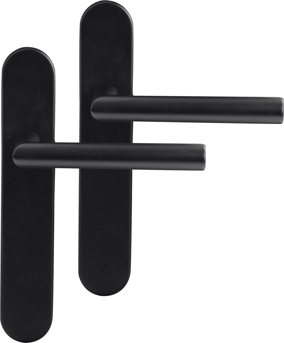 Differnz-Türgriff auf Schild – Schwarz – Edelstahl – Amsterdam abgerundet 225 x 41 x 10 mm, blind schwarz