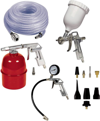 Einhell Druckluft-Zubehörset - 13-teilig - inkl. Blaspistole, Reifendruckmesser, Hochdruckschlauch, Spritzpistole, Farbspritzpistole mit Oberbecher, 8-teiliges Adapterset