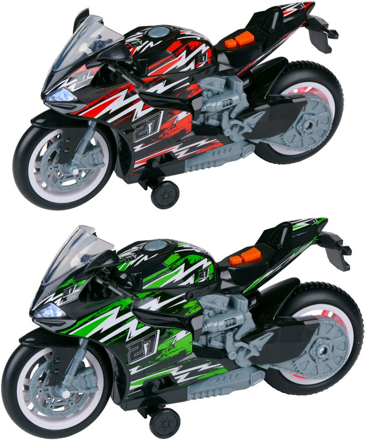 Eddy Toys Wheelie-Motorrad mit Licht und Sound – Spielzeugmotorrad – Stunt-Motorradspielzeug für Kinder – Rot oder Grün – 1 zufällige Farbe