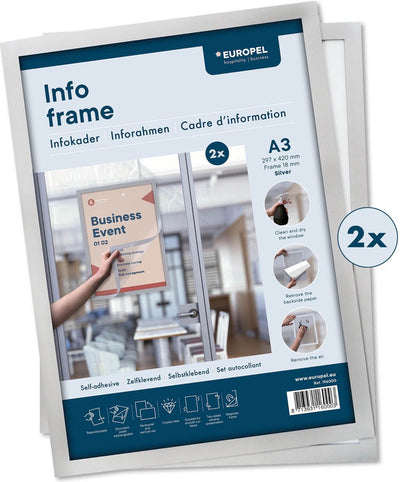 Europel Wechselrahmen selbstklebend – Posterrahmen – Magnetrahmen – A3 – 29,7 x 42 cm – Set à 2 Stück – Silber